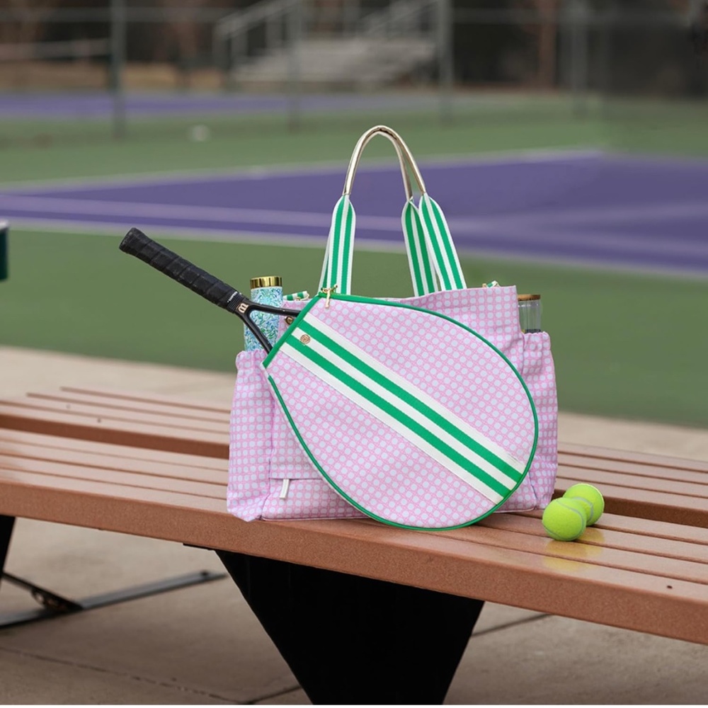Lilly Pulitzer Pink Tote with Green Stripe Accents